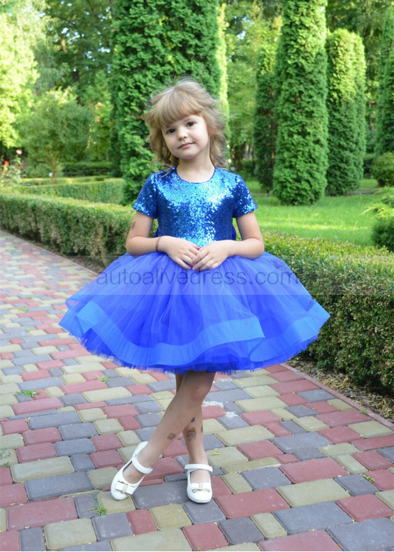 Royal Blue Sequin Tulle Flower Girl Dress